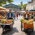 explorez les marchés fermiers de niort en vélo cargo électrique urban arrow et babboe pour une balade écologique et pratique, idéale pour transporter vos achats tout en profitant du charme local.