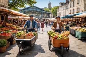 explorez les marchés fermiers de niort en vélo cargo électrique urban arrow et babboe pour une balade écologique et pratique, idéale pour transporter vos achats tout en profitant du charme local.